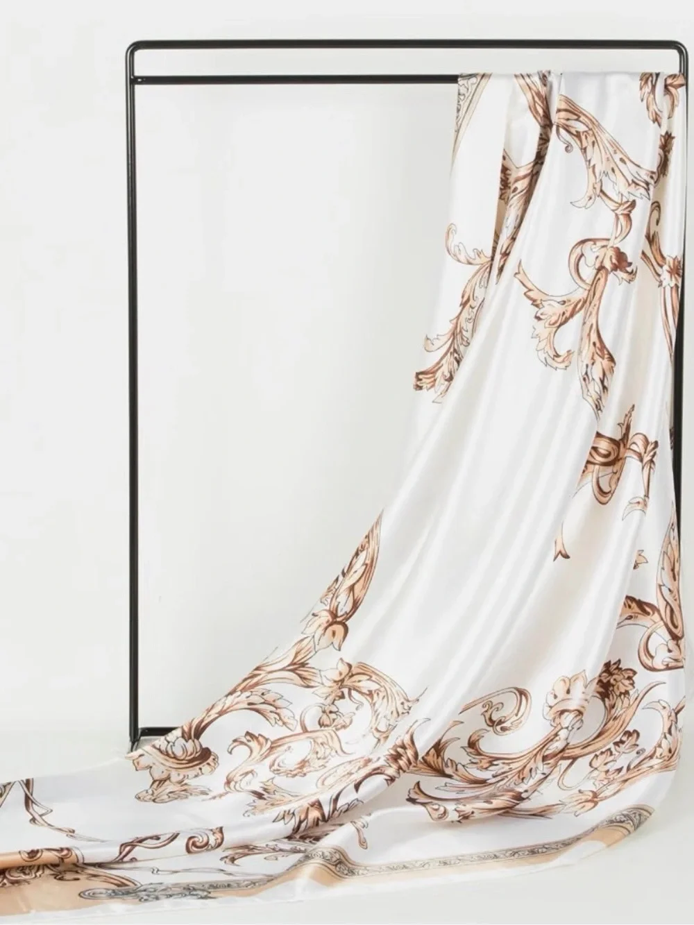 Silk-Feel Cream & Gold Patterned Head Scarf